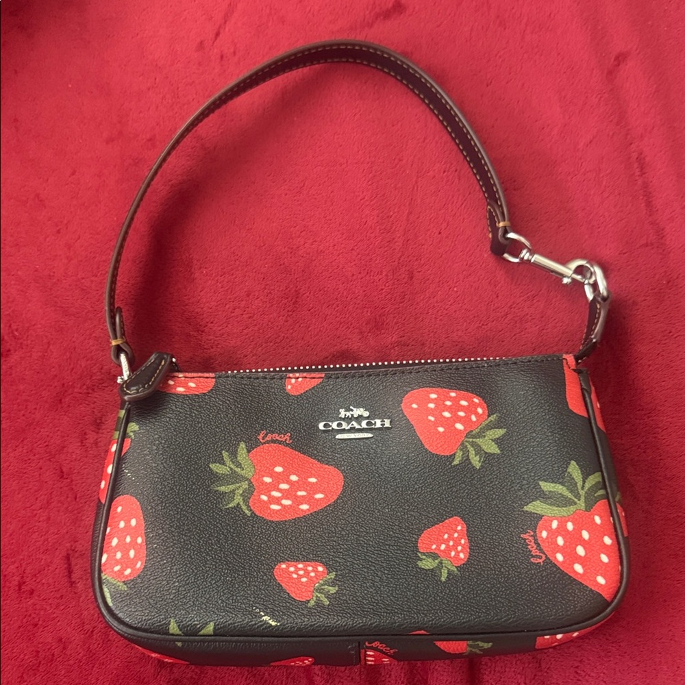 Coach Black and Red Strawberry Print Wristlet